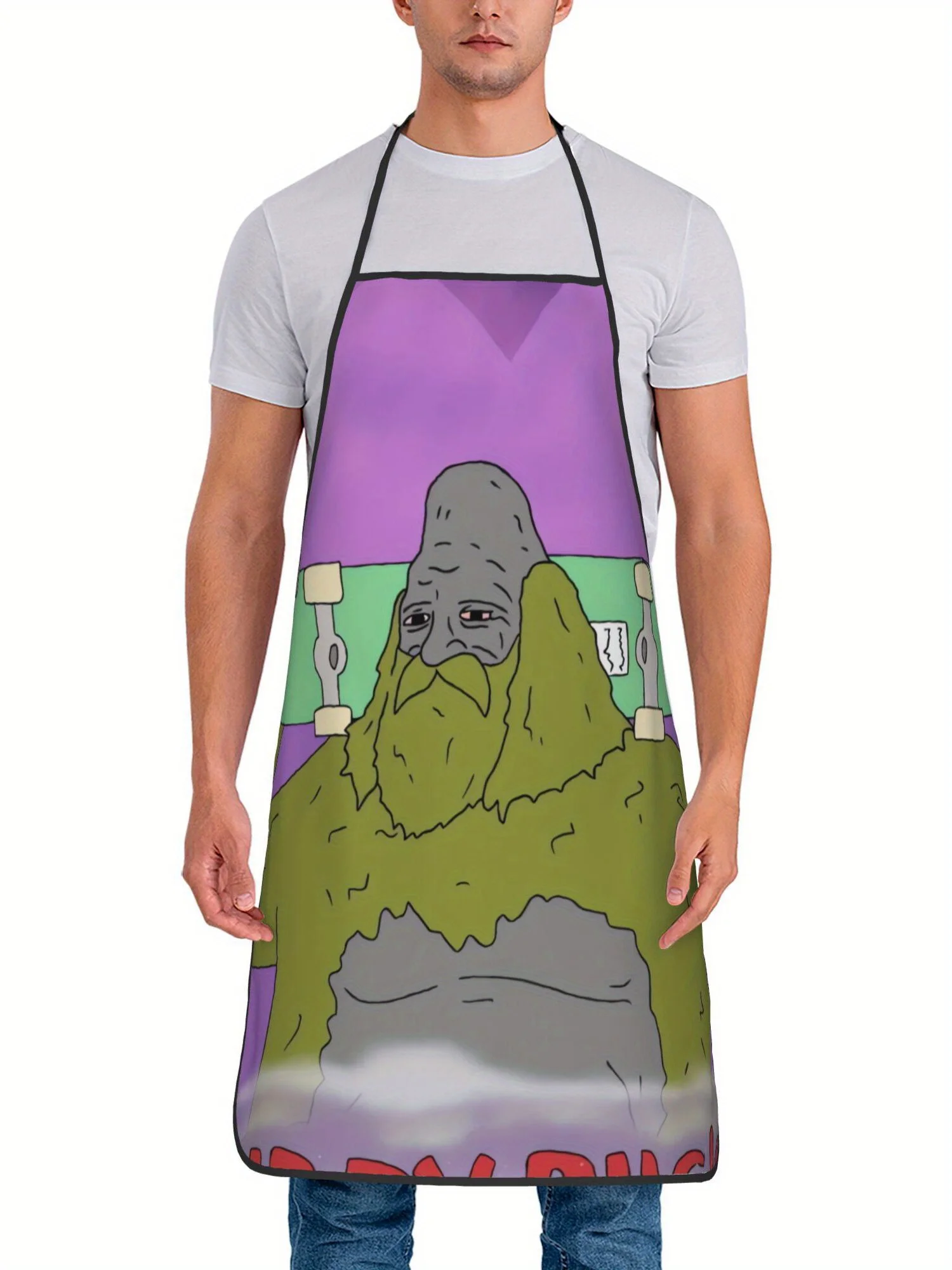 Viral Funny Slime Man Skateboard Meme Full Print Waterproof Cooking Apron Kitchen BBQ Internet Meme Enthusiast Holiday Gift