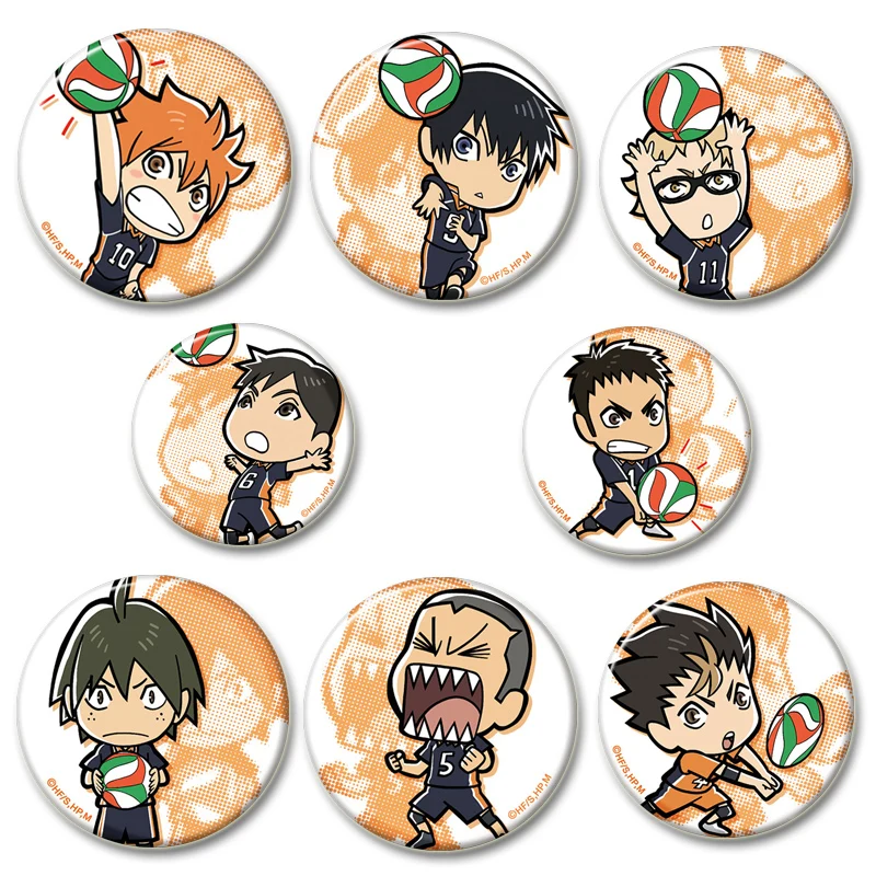 ¡Anime Haikyuu! Insignias de impresión HD para mochila, alfileres redondos Kenma Kozume, broches de dibujos animados para ropa, decoración de bolsos, regalos