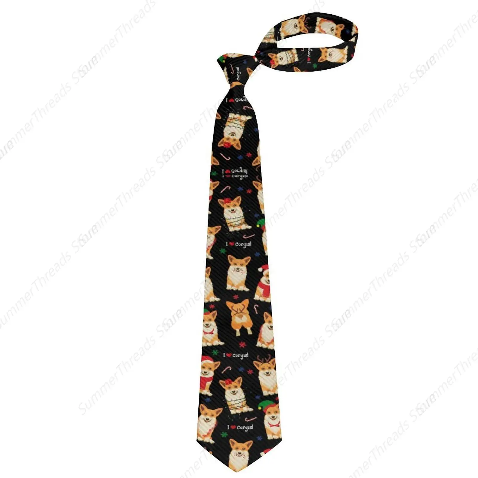 Men's Skinny Tie Fashion Novelty Necktie, Christmas Corgi Dogs Ties Holiday Season Festival Neck Tie for Daily Wedding Christmas