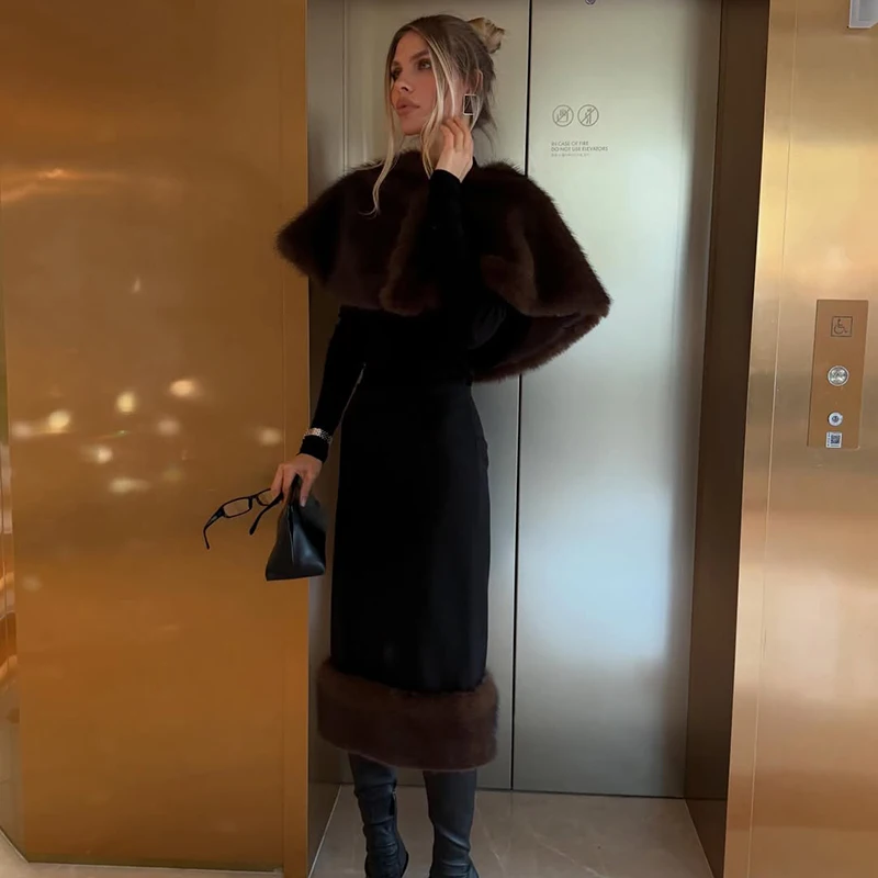 2 Piece Sets Fur Feather Skirts Outfits Women 2026 New Cover up Shawl Top And Long Skirt Sets Elegant Streetwear Skirts Suits