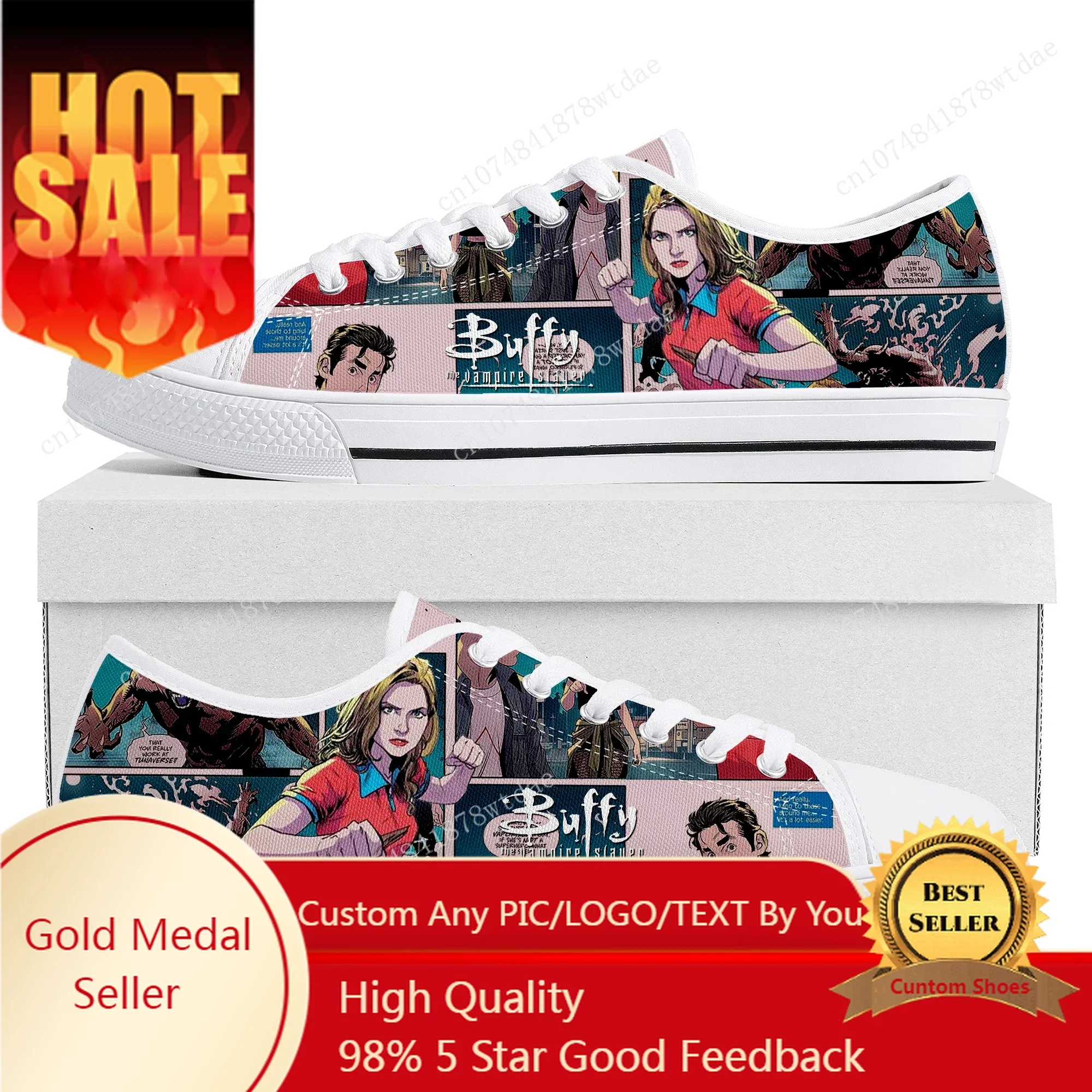 Buffy The Vampire Slayer Cartoon Low Top Sneakers Womens Mens Teenager High Quality Canvas Sneaker Couple Manga Custom Made Shoe