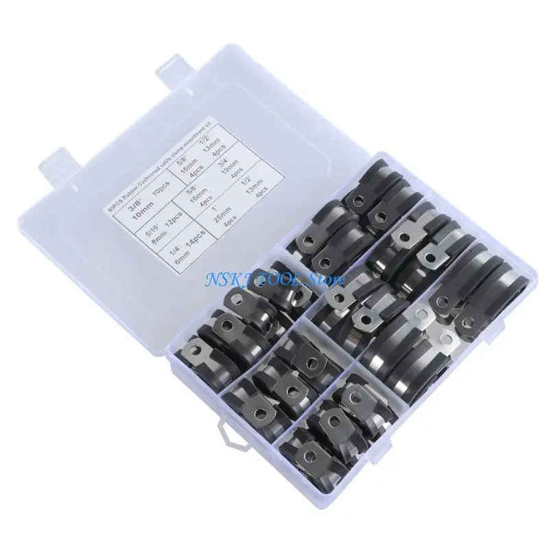 

L8RC 176Pcs Cable Clamps Assortment Rubber Insulated Steel Clamps Electrical Wiring Clamps for Multifunction Wire Installation