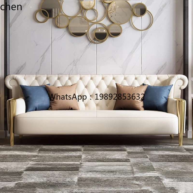 light luxury leather sofa small apartment three-person living room combination post-modern simplicity