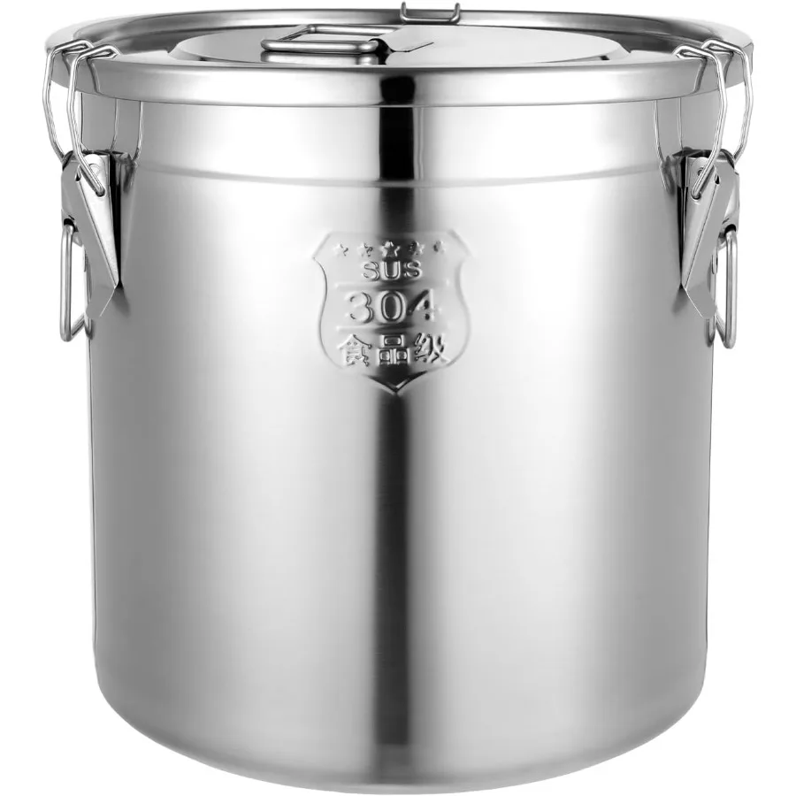 Wadah Kedap Udara Baja Tahan Karat 304 33L 8.7Gal Wadah Besar dengan Tutup dan Penjepit Pengunci Kokoh untuk Penyimpanan Makanan