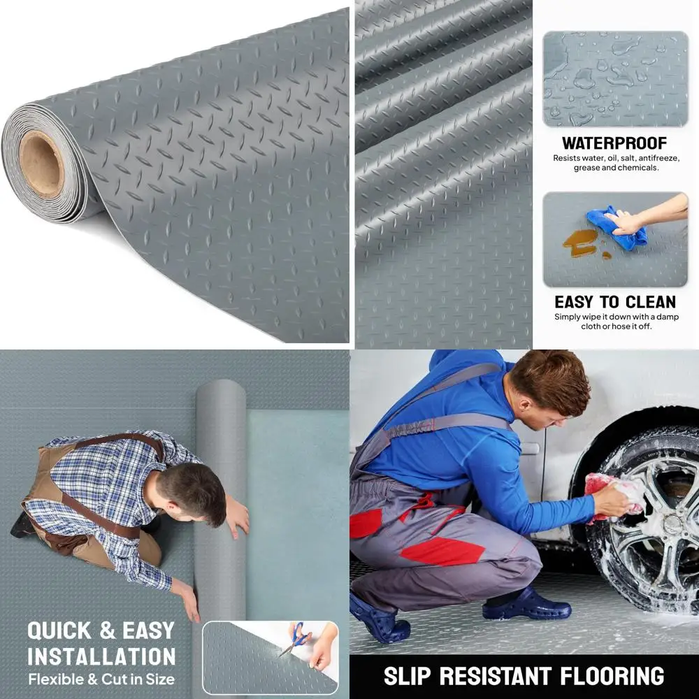 

Thickened Diamond Plate PVC Garage Flooring Roll for Under Car and Car Parking Spaces, 7.5 x 17 Feet Mat