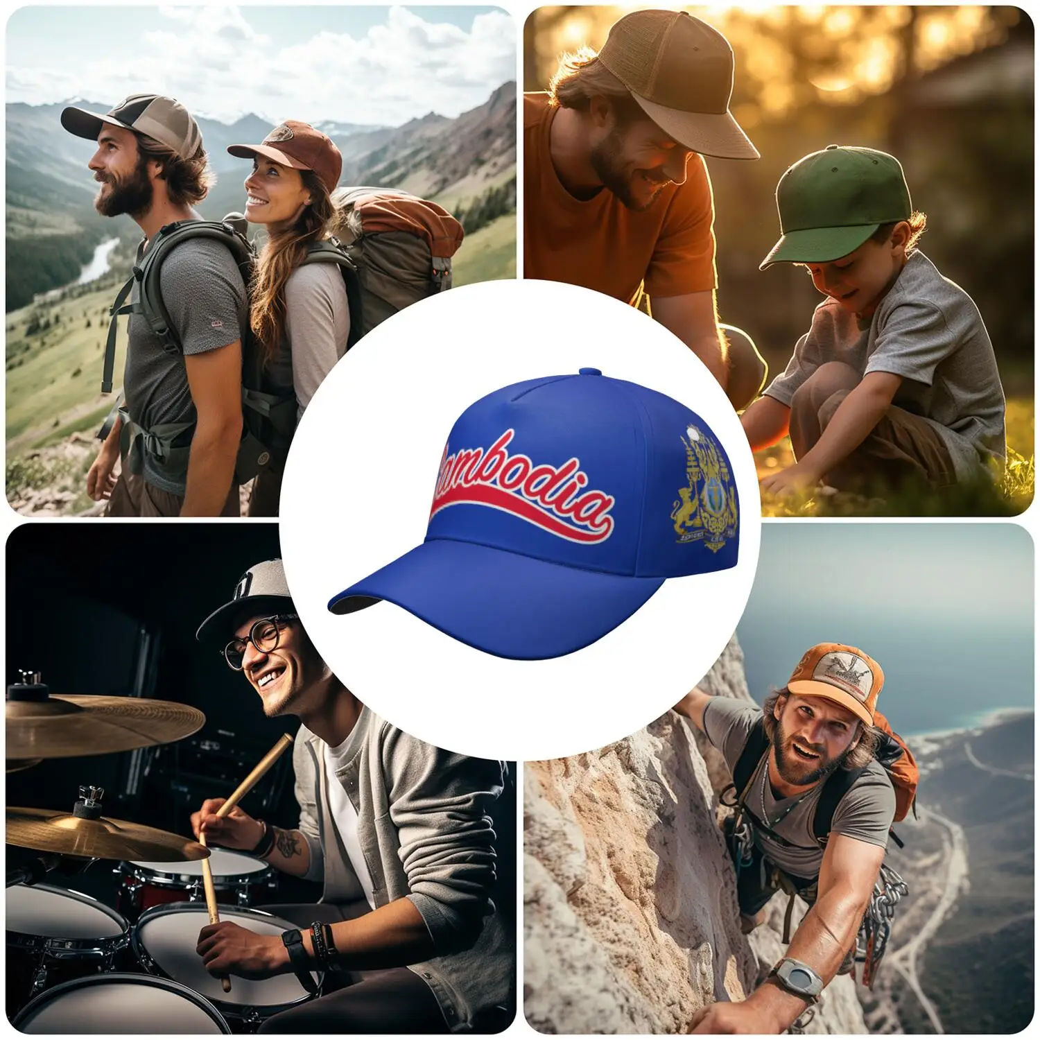 Cambodia Baseball Cap Custom Name Number Team Logo Kh Hats Khm Country Travel Khmer Cambodian Kingdom Nation Flag Photo Headgear view 6