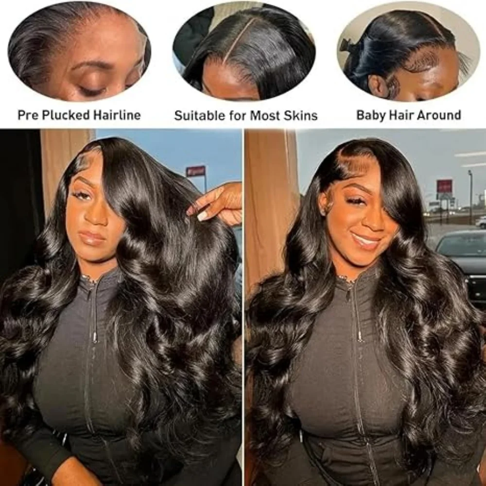 5x5 Glueless Body Wave Transparent Lace Frontal Wig Human Hair 34 Inch Natural Color Ready To Wear Transparent Lace 200% Density