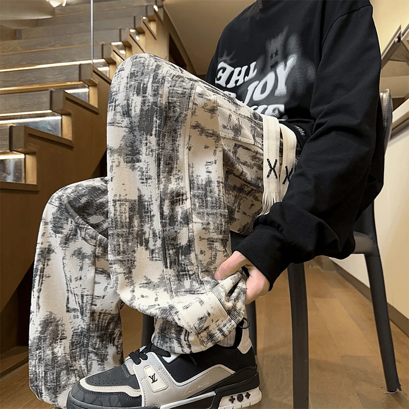 

Loose American Sle Men's Sport Pants Autumn Winter Straight Leg Dyed Pants Casual Comfortable Polyester Fiber Low Waist