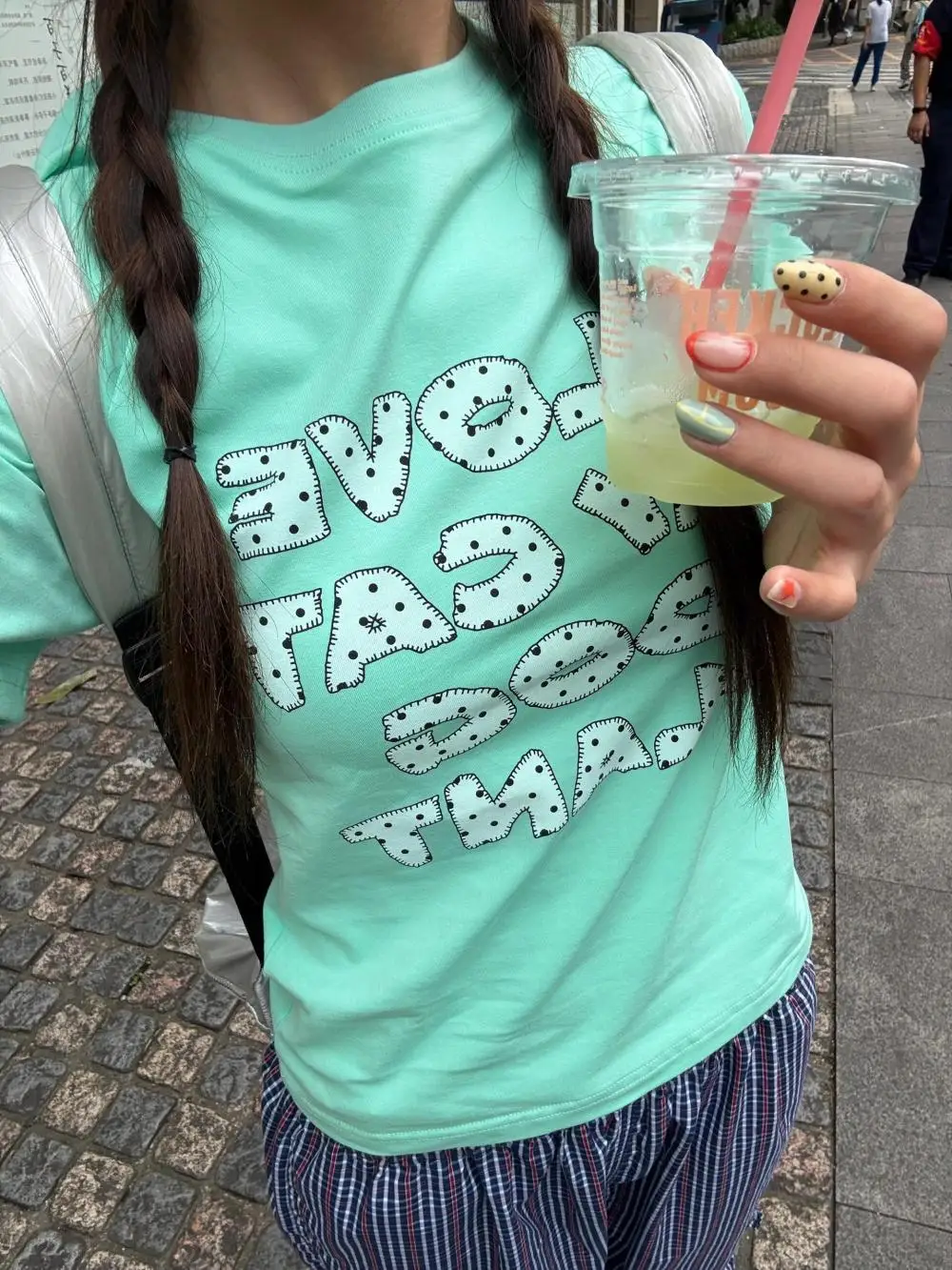 2026 new summer fresh green cute letter pattern round neck short sleeved T-shirt top casual daily versatile trend vacation date