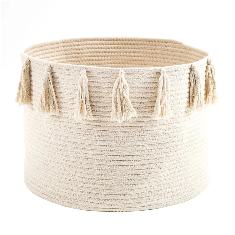 

Practical-Rope Baskets For Storage Woven Hamper Home Storage Baskets Cotton Rope Laundry Basket Medium Rope Storage Organizer