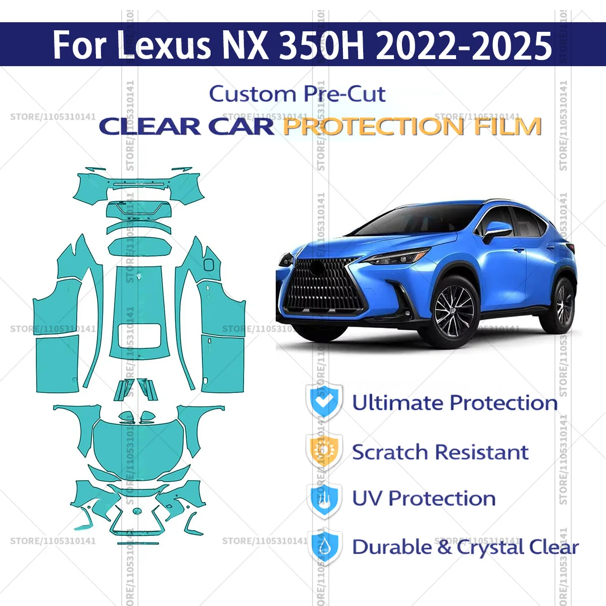 

Для Lexus NX 350H 2022-2025: Предварительно вырезанная прозрачная защитная пленка (PPF) для автомобиля, профессиональная автомобильная пленка PPF для полной оклейки кузова