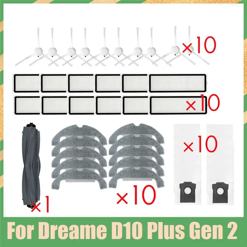 

A97T All-In-One Replacement Kit For Dreame D10 Plus Gen 2 RLD32GD - Rubber Brush, Side Brushes, Hepa Filter, Mop Cloth, Dust Bag