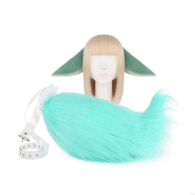 H58e Cosplay Complay Costumes Faux Furs Foxes Wolf Furry Tail and Ears Beadband for Halloween Party Costume Association
