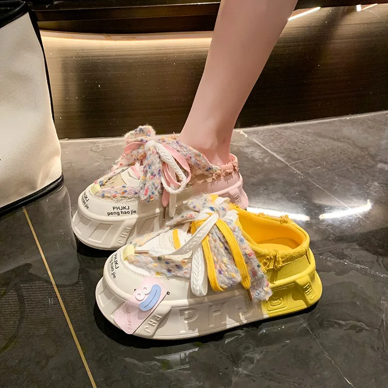 Summer Women's Comfortable Vintage Color Blocking High Heel Slippers New Women Round Closed Toe Casual Fashionable Sandals