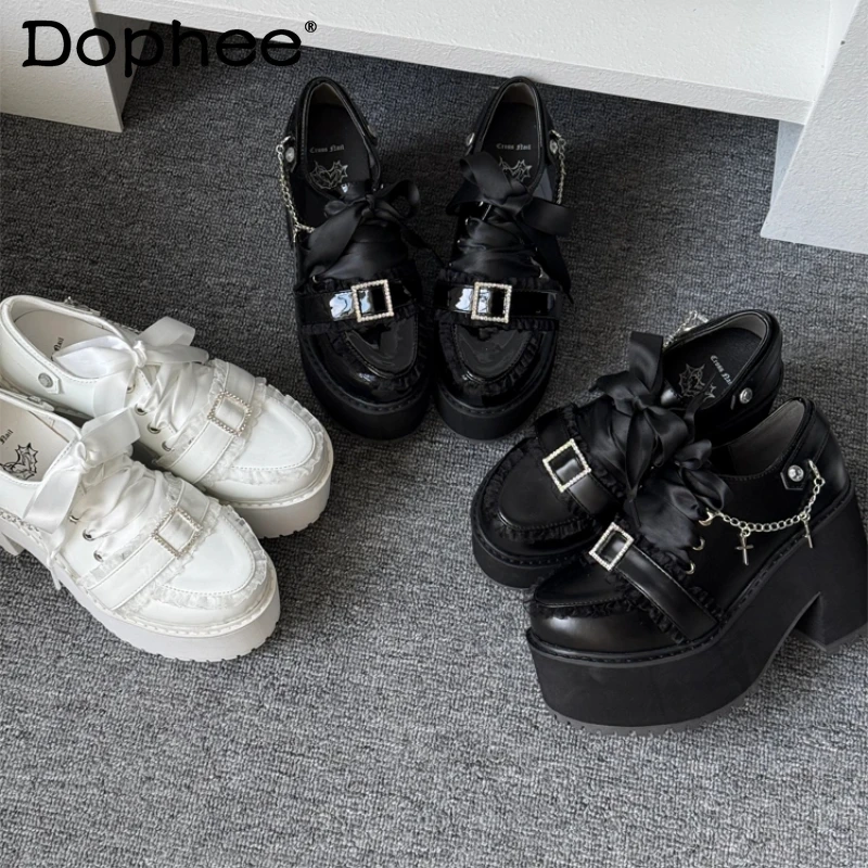 

Original Japanese Mine Mid-Heel Thick-Soled Shoes 2025 New Sweet Cool Girls Mesh Patchwork JK Student Patent Leather Shoes Women