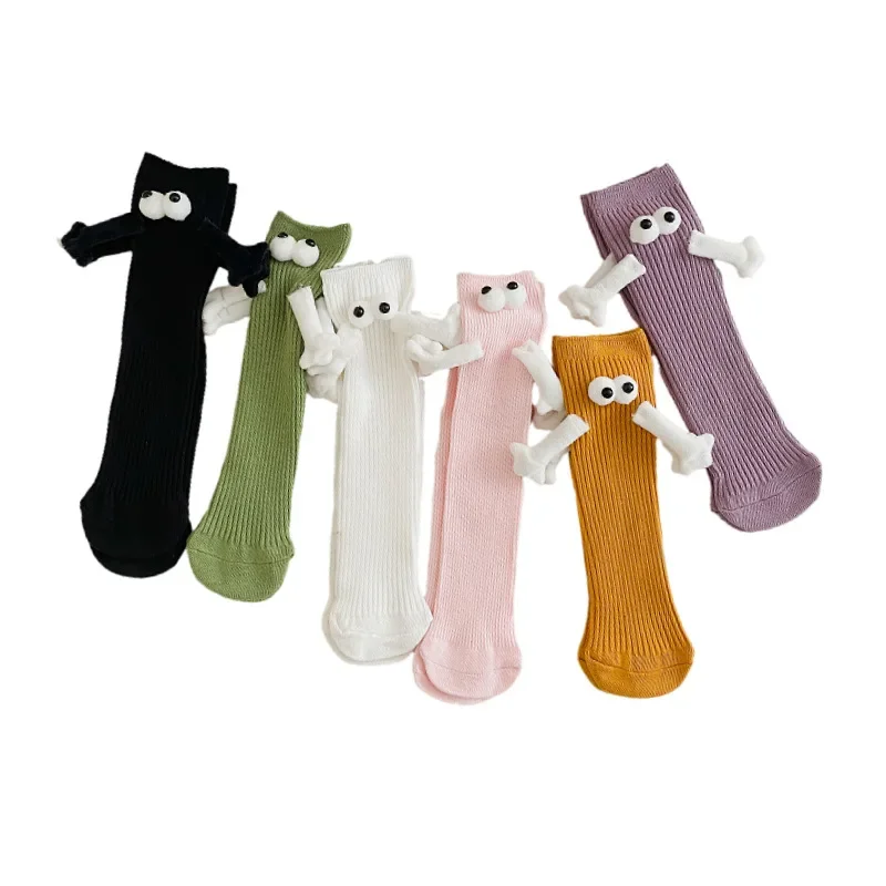 Children holding hands socks parent-child male and female baby socks solid color cute funny student movement