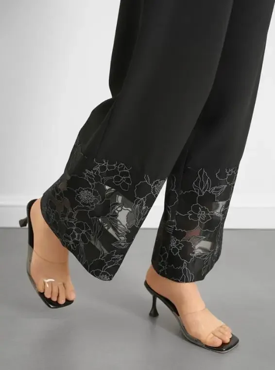 Spring & Summer New Perspective Lace Splicing Fashion Pants for Women Temperament Commuting Casual Daily Elegant Trousers