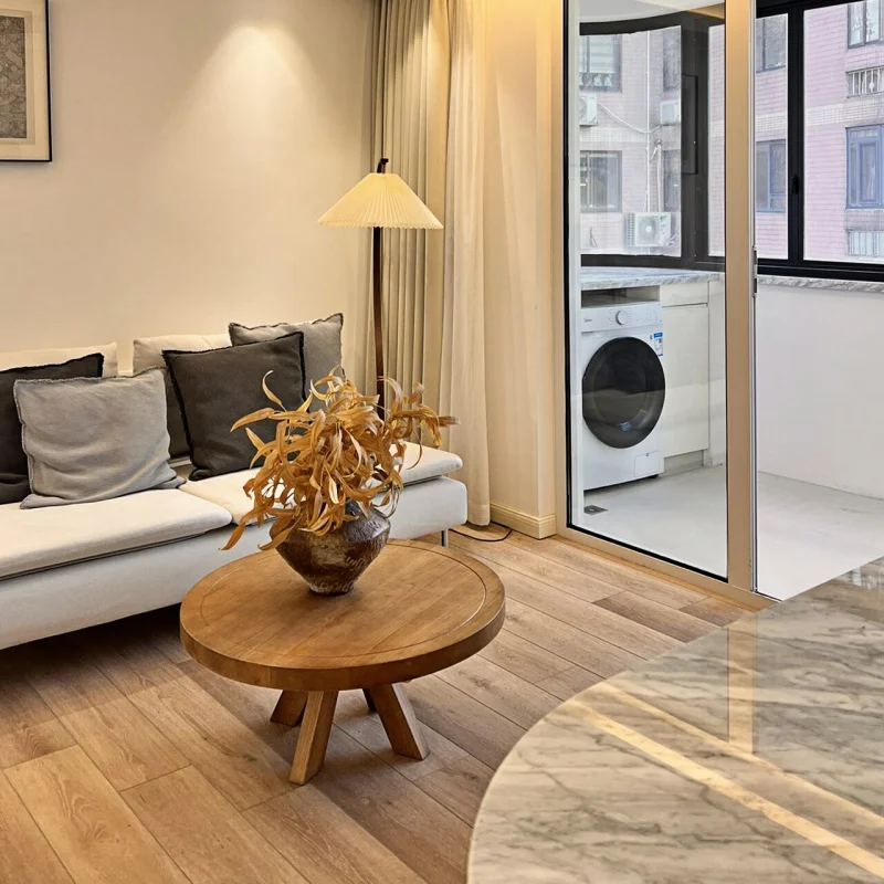 단단한 나무 라운드 커피 테이블 미니멀리스트 티 데스크 일본식 사이드 테이블 거실 라운지 코너 독서 장식