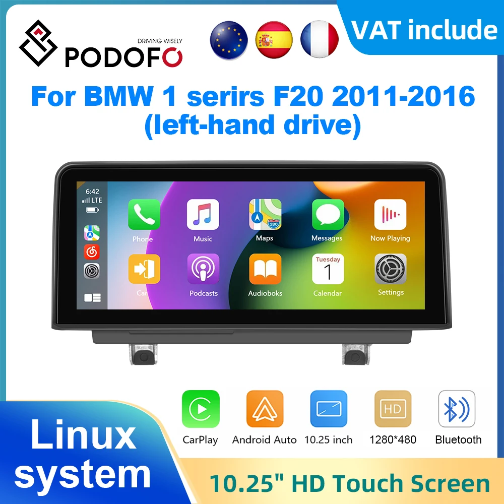 Podofo Car Stereo Radio 10.25inch For BMW 1 serirs F20 2013-2016 Linux System Wireless Carplay Android auto Bluetooth Music