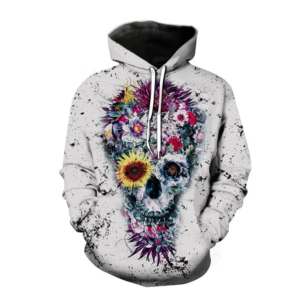 Autumn Skull Flower 3D Print Hoodies Men Women Fashion Gothic Casual Sweatshirts Oversized Hoodie Pullovers Tracksuit Clothing