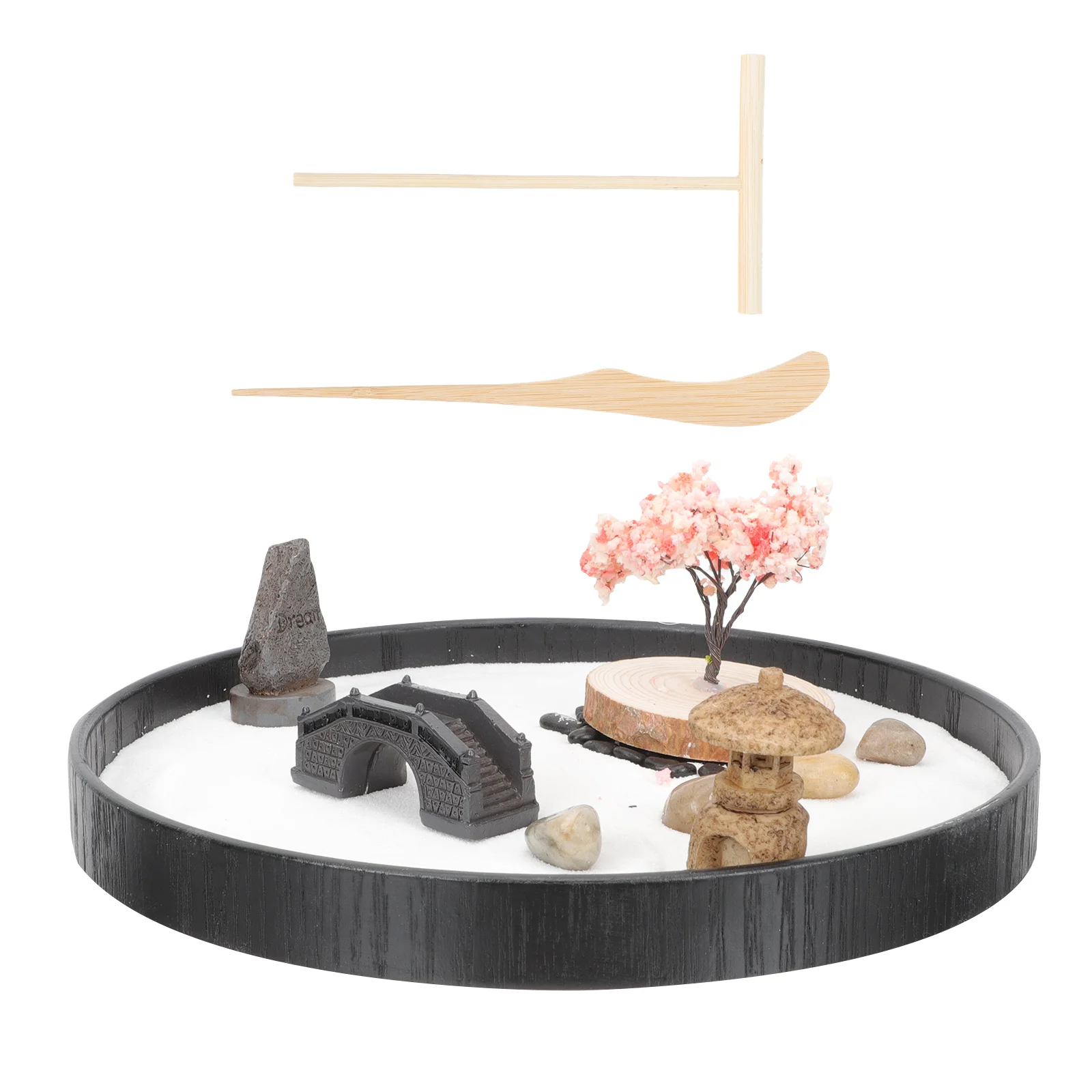 Set da 1: Giardino Zen da Tavolo, Decorazione con Sabbia, Miniatura per Interni, Ornamento per Meditazione, Decorazione da Scrivania