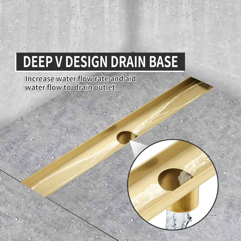 32 تصريف خطي مستطيل، تصريف 51 لتر/دقيقة، SUS-304 من الفولاذ المقاوم للصدأ، ذهبي الزركونيوم، استنزاف دش معتمد من CUPC SD-109