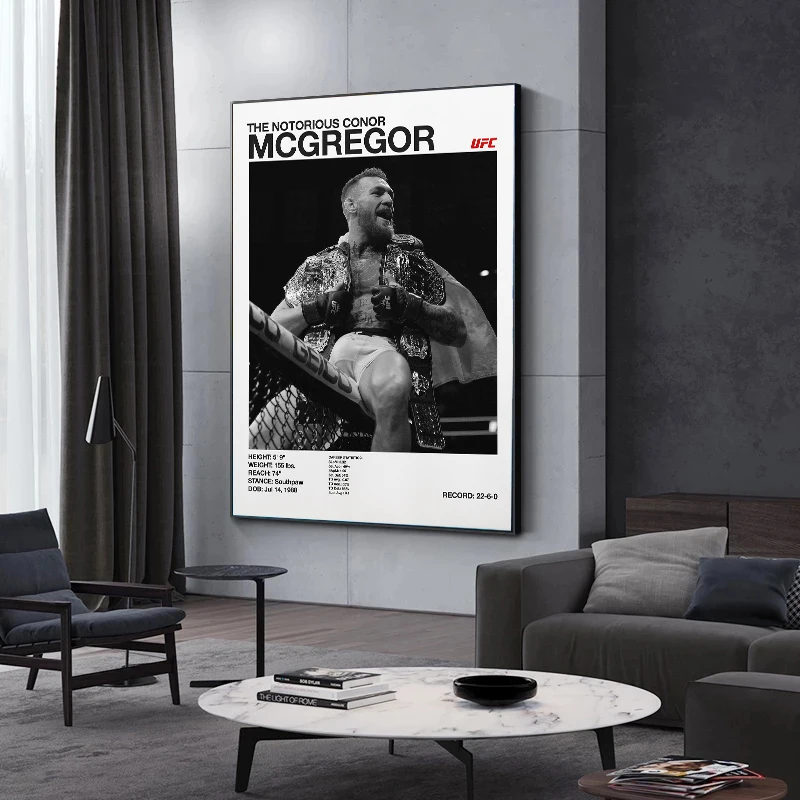 Black and White Fighting Championship Conor McGregor Poster Canvas Print Painting Wall Decor Gym Room Decoration Cuadros
