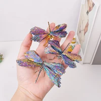 1PC Natural Crystal Stone Reiki Gemtone Healing Aura Tourmaline Colorful Flame Butterfly Animal Statue Home Garden Decorations 2