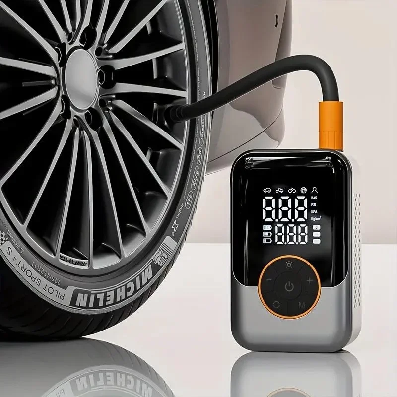 150 Psi Portable Air Pump with Digital Pressure Gauge, LED Light, USB Rechargeable Battery, Wireless Design for Cars, Bikes, Bal