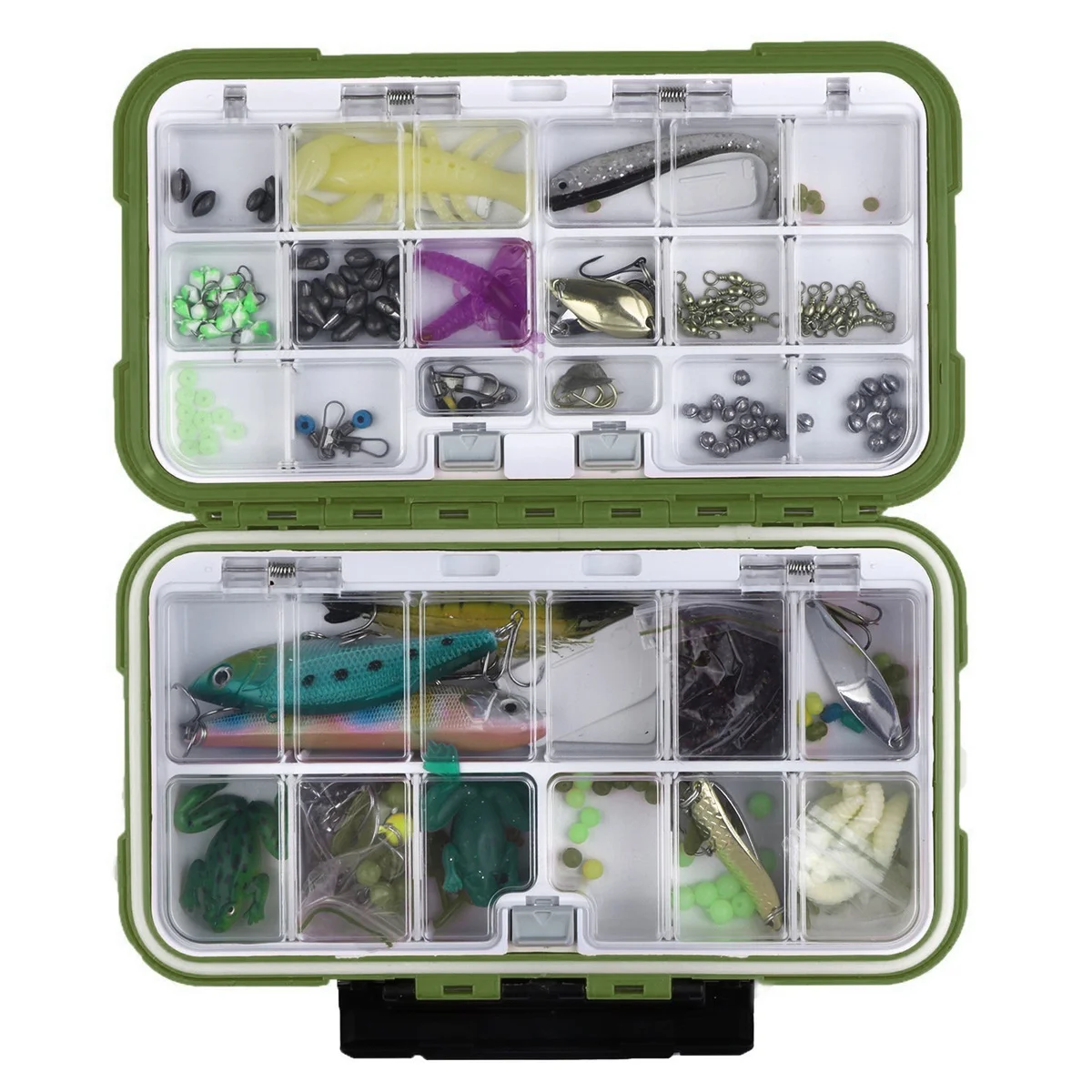 

L Size Green Waterproof Fishing Hook Box High-Grade Abs Case Silicone Ring Protection Transparent Pc Inner Cover For Small