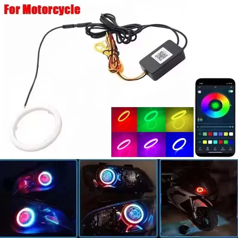 1PC 12V 24V Motorcycle RGB Angel Eyes Halo Rings Lights with Turn Signal APP Bluetooth LED Motorcycle Retrofit DRL Headlight