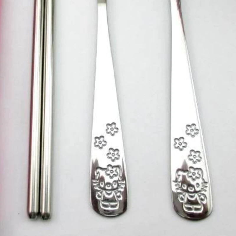 Hello Kitty Baby Tableware Cute Portable Knife Fork Spoon Chopsticks Set Dessert Spoon for Children Fork Baby Feed Cutlery Gift