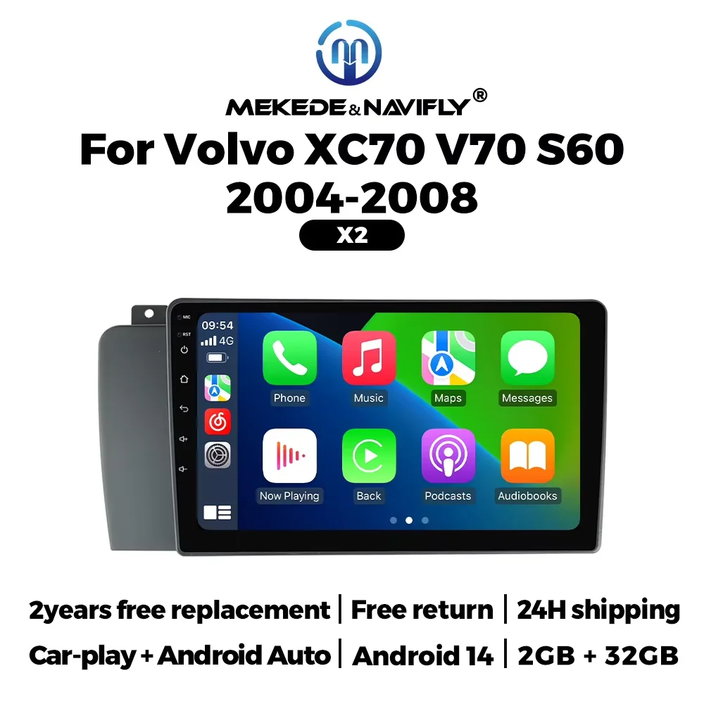 MEKEDE & NAVIFLY Android 14 Autoradio stereo Host Unit Voor Volvo XC70 V70 S60 2004-2008 intelligente Carplay systeem 2Din GPS speler - afbeelding 1