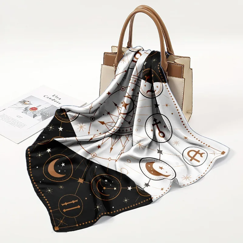 T Ü Rkiye Astrology Square Scarf Constellation Printed Square Scarf 90cm Women's Multi Functional Shawl Headband Bag Decoration