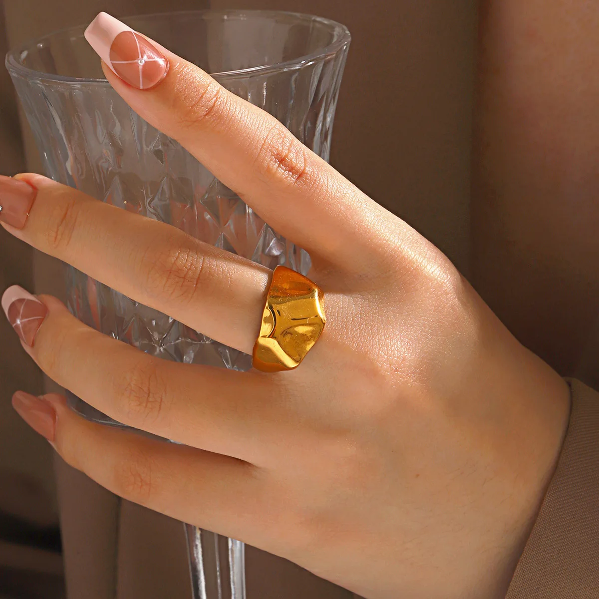 Irregular Shaped Ring Woman Exaggerated Personality Jewelry Stainless Steel Shiny Open Rings Couples Gift Items