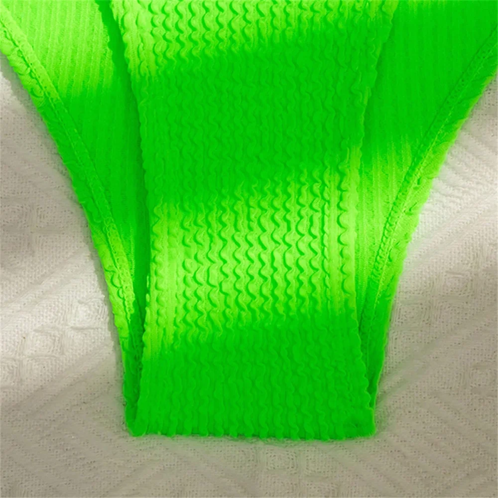 Costume da bagno bikini verde neon a vita alta con pieghe push up Sling Tankini Costumi da bagno per le vacanze Costume da bagno da donna Set da spiaggia Abiti estivi