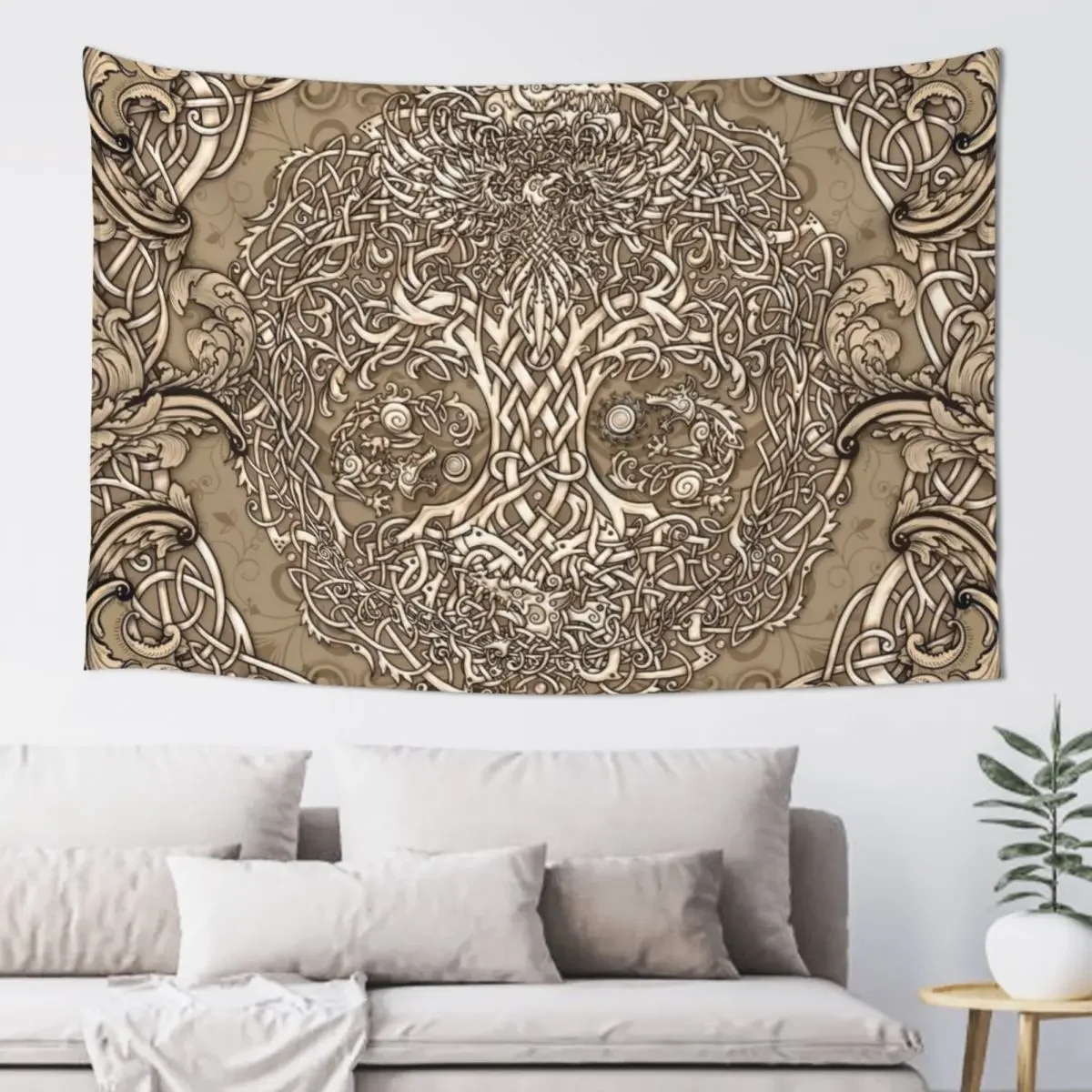 

Yggdrasil, Viking Tree of Life - Beige and Cream Tapestry Bedroom Deco Wall Decoration Items Wall Carpet Tapestry