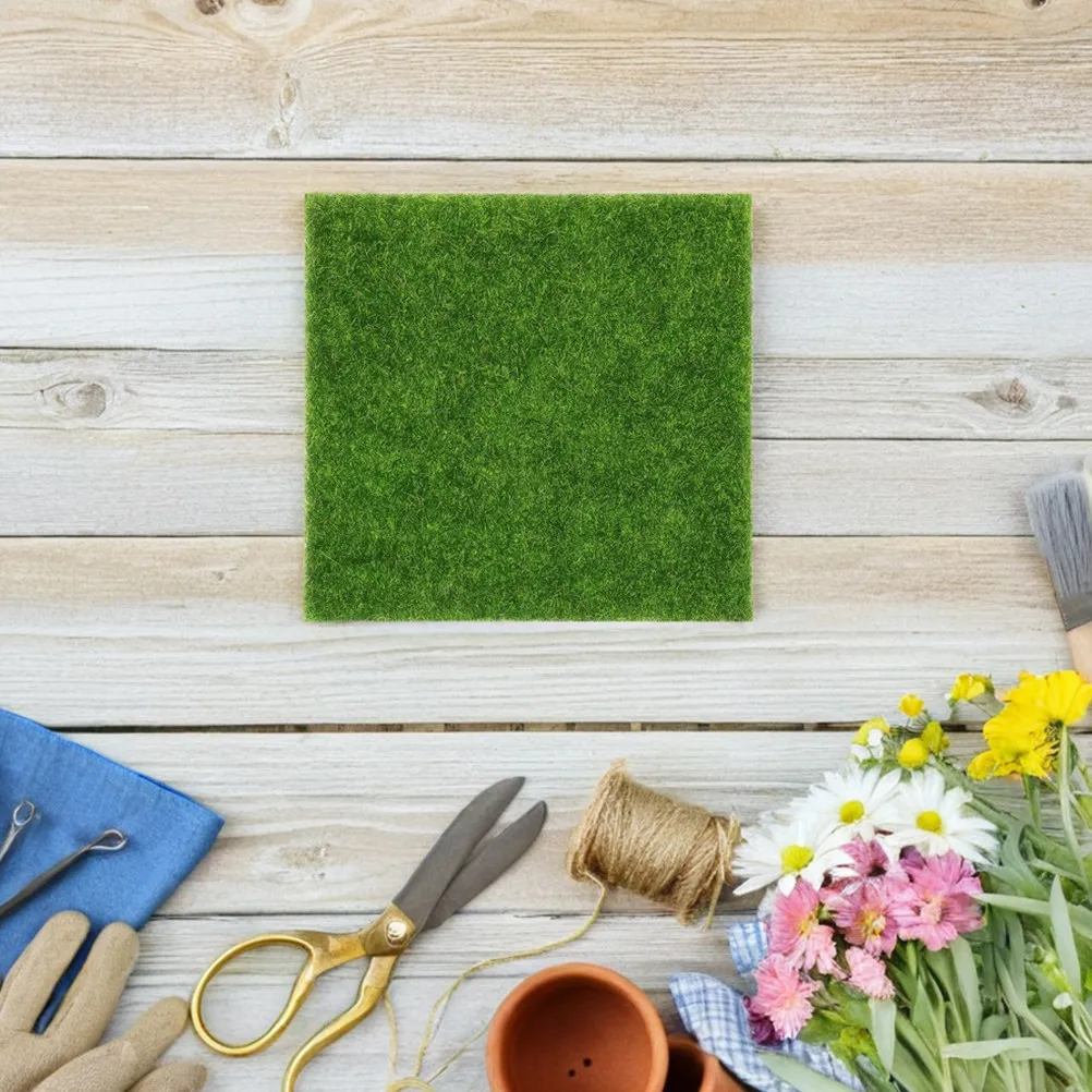 15Pcs Artificial Grass Realistic Turf Simulation Green Plants 15x15cm for Crafts Miniature Landscape Garden Decor