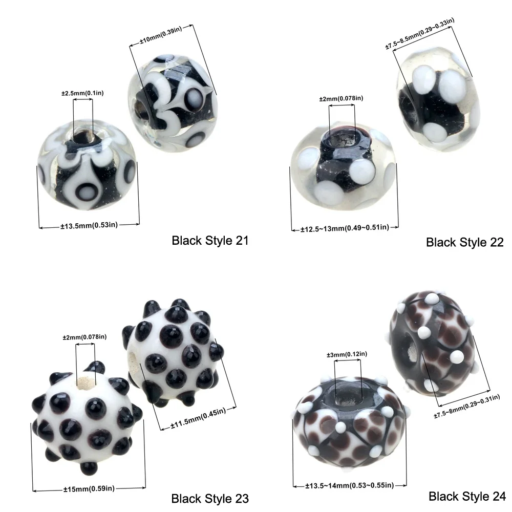 Black Color Series 2/4/6PCS/LOT Mixed Style Handmade Lampwork Glass Beads For Crafts Charm Bracelets/Earring DIY Jewelry Making