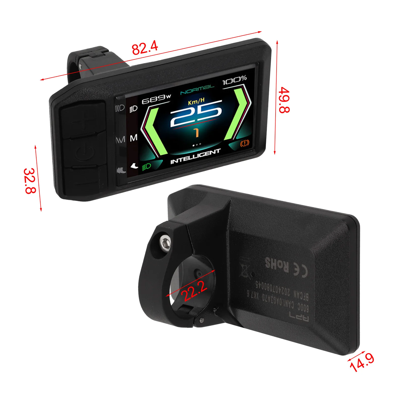 

Дисплей электрического велосипеда 600C CAN Дисплей Ограничения скорости Водонепроницаемая настройка диаметра колеса 5-контактный интерфейс Полноцветный ЖК-дисплей