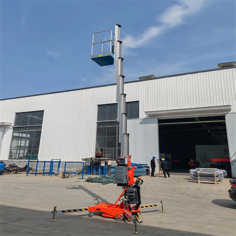 6m 12m 18m Aluminum Alloy Mast Lift Single Dual Mast Mobile Aerial Work Platform Vertical Man Lift for Stage Production