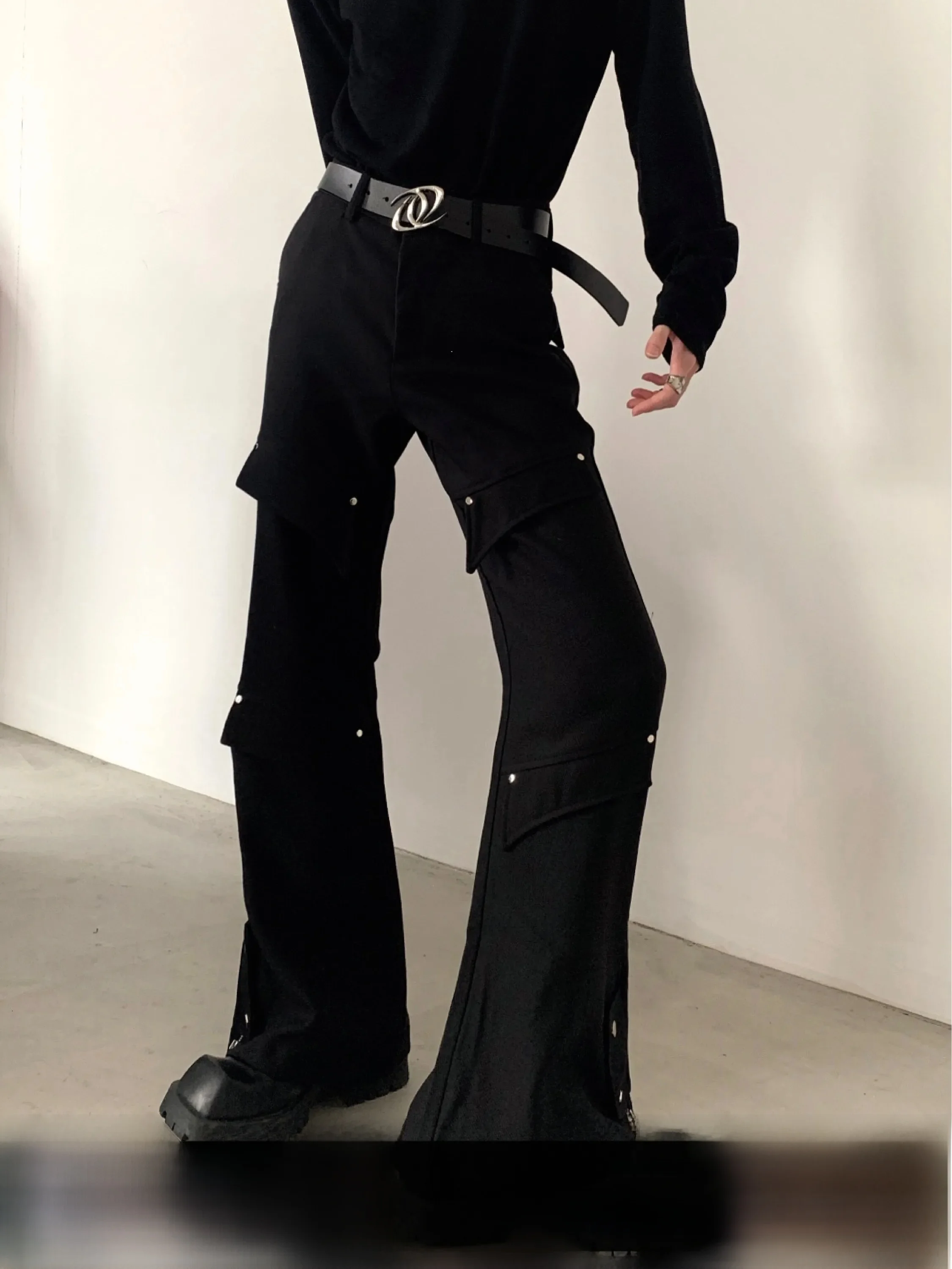 Original Autumn Mountain Wind Men's Micro Flared White Pants Punk Design Sensation High Waist Straight Leg Casual Trousers