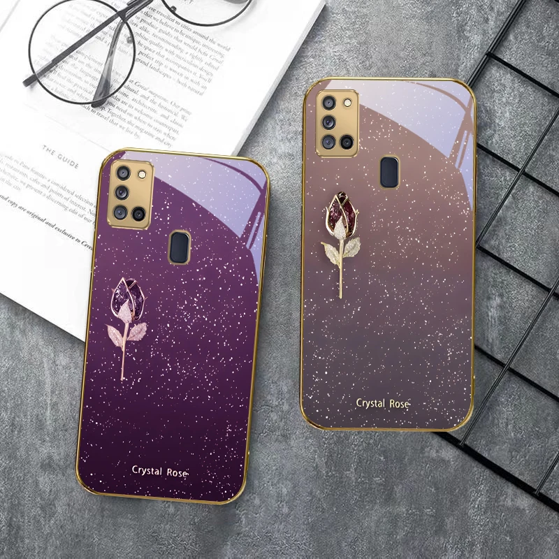 الرائعة كريستال روز لسامسونج A 31 32 A33 A34 35 14 A15 13 A16 25 A26 50 52 53 54 55 56 70 71 72 73 الزجاج الذهبي جراب هاتف