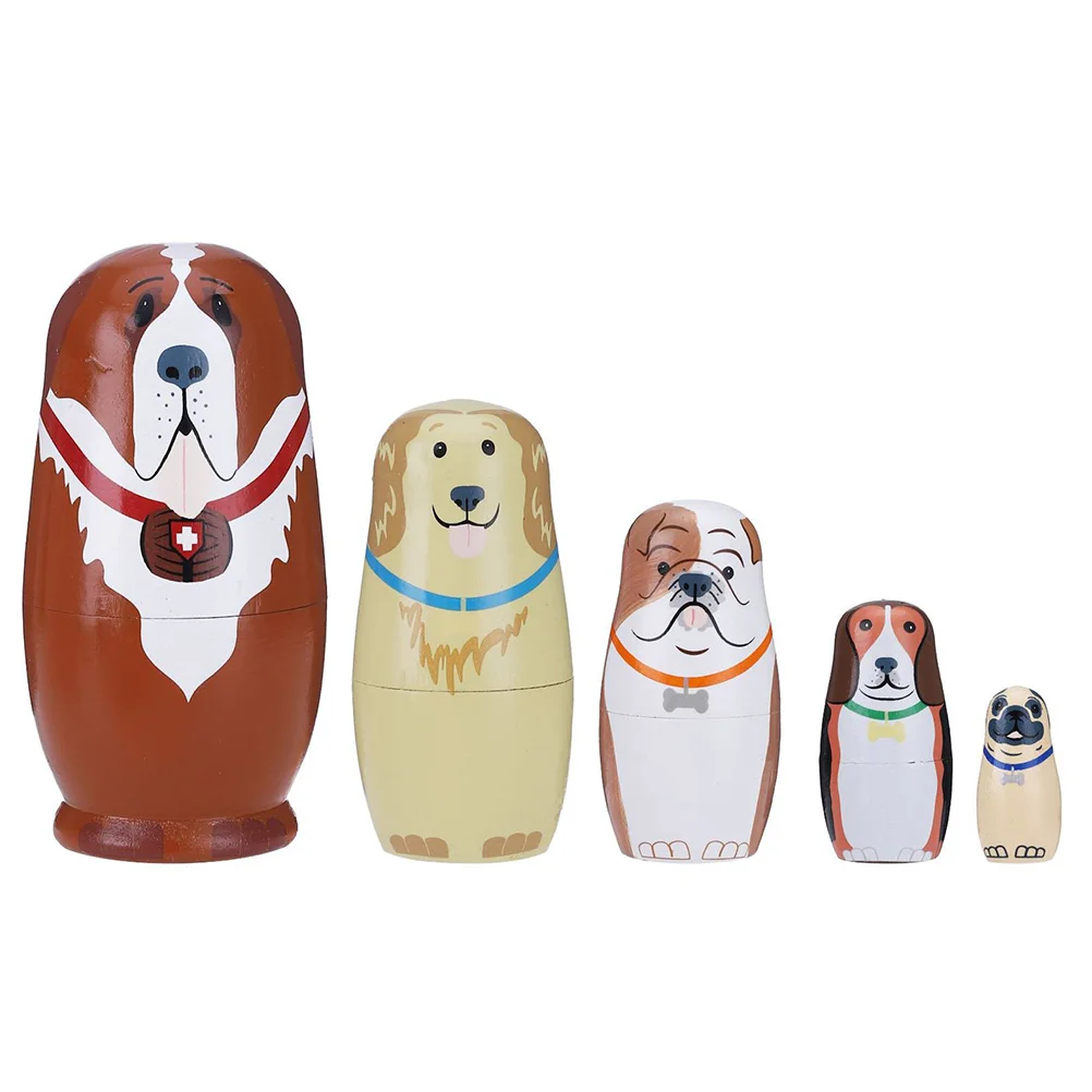 

5 Pcs Matryoshka Birthday Gift Dolls Stacking Toy Russian Nesting Wooden The Dog