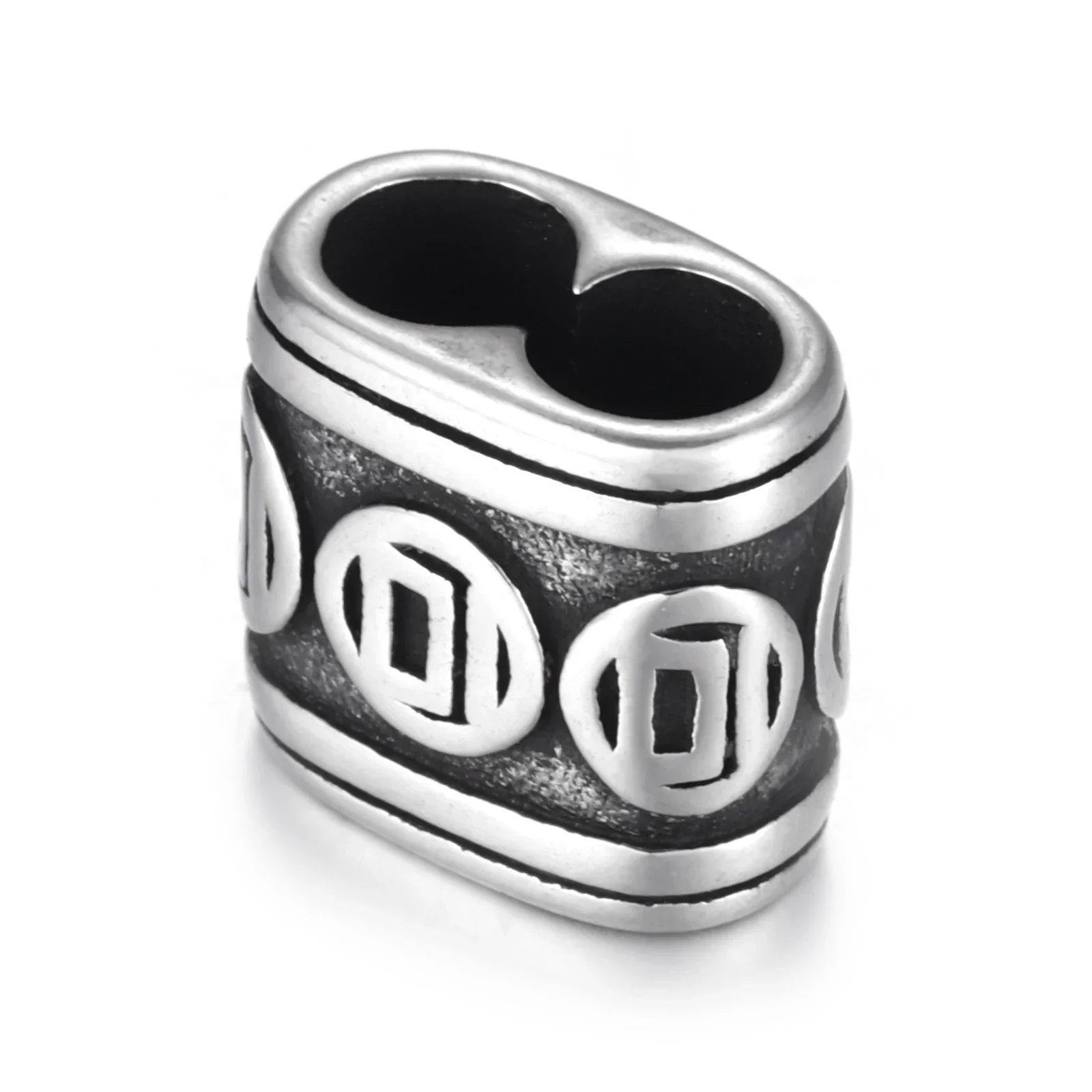 Stainless Steel Slider Beads Coin Patterned Double Hole 5mm for Leather Bracelet Making Jewelry DIY Slide Charm Accessories