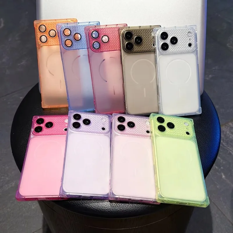 Luxury Solid Color Square Frosted Soft TPU Phone Case For iPhone 13 14 15 16 17 18  Pro Max Large Window Shockproof Cover