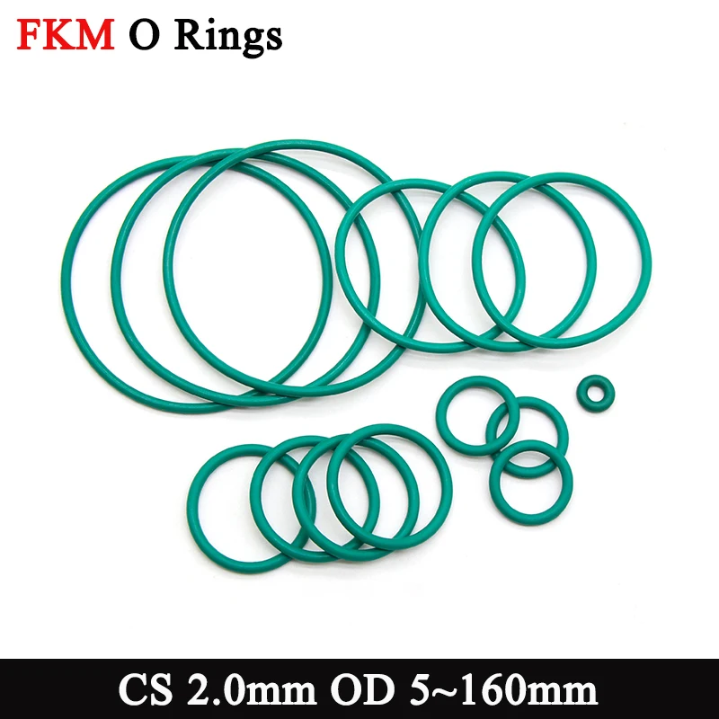 10/50pcs Green FKM O Ring Sealing Gasket CS 2.0mm OD 5~160mm Round High Temperature Oil Resistant Fluorine Rubber Seal Gaskets