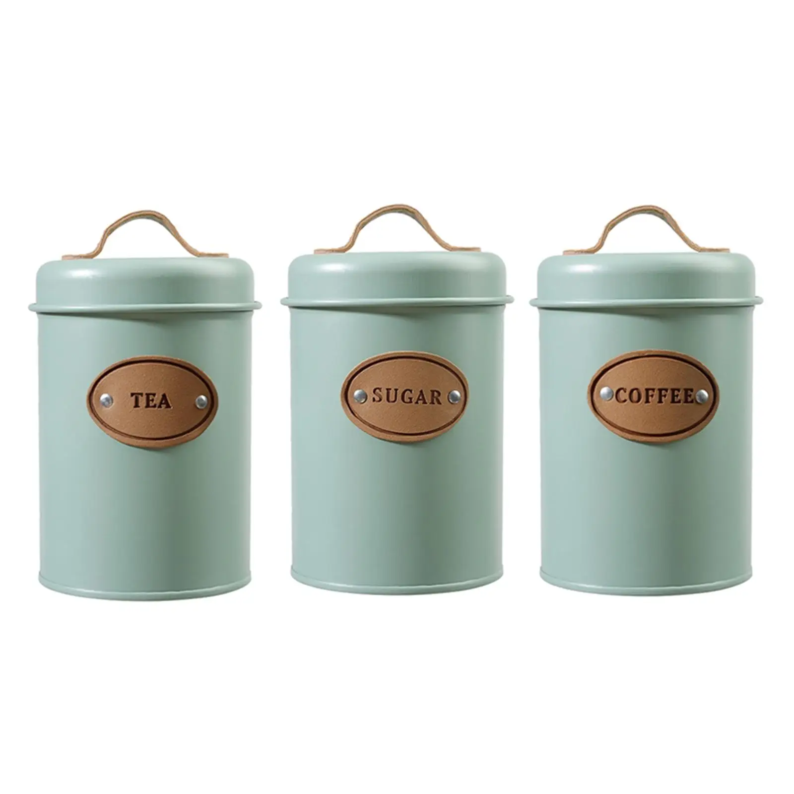 3-Piece Multipurpose Kitchen Container Set for Coffee And Sugar Tea Lid, 501-800ml Coated Galvanized Iron Storage Jar