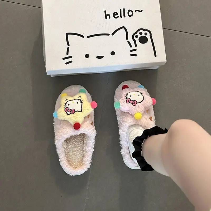

Kawaii HelloKitty/женские тапочки с героями мультфильмов, домашние теплые удобные легкие лаконичные зимние хлопковые туфли для спальни