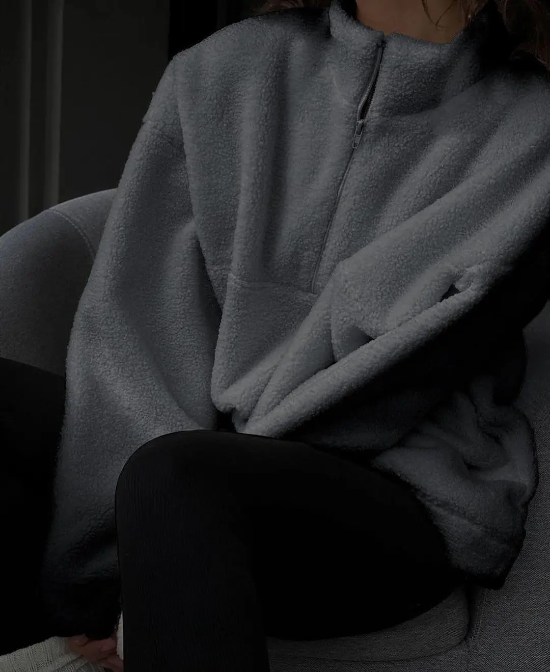 Damskie bluzy 2025 jesień zima sherpa pulower uniwersalna ciepła jednolita kolorystyka zapinana na zamek pluszowa kurtka odzież